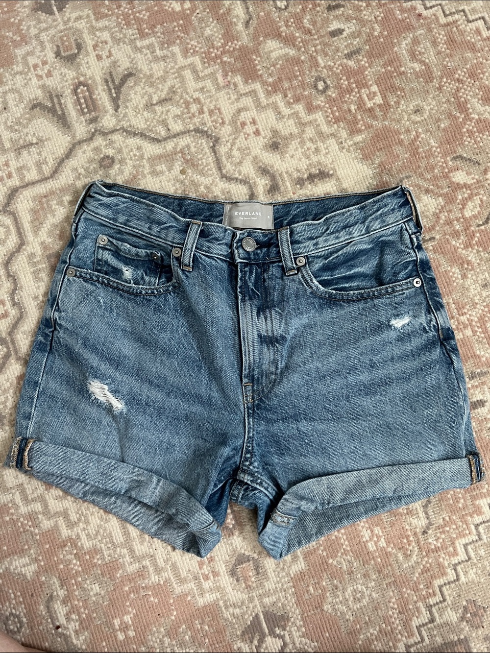Everlane The Denim Short - Medium Blue High-Rise Rolled Hem Jean Shorts